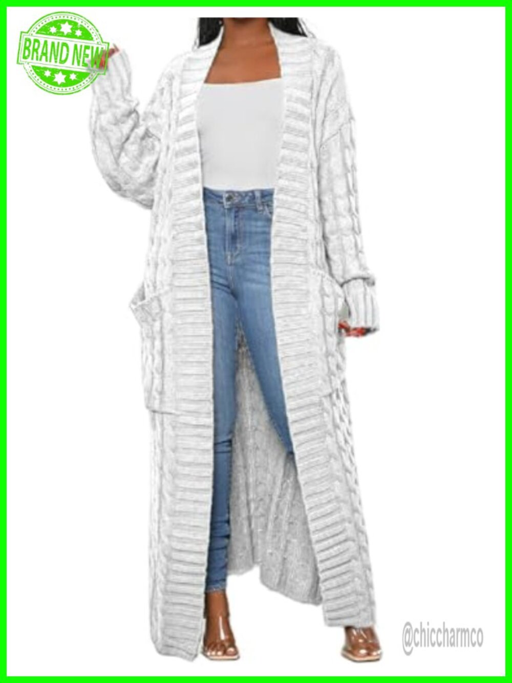 Cable Knit Chunky Dual Pocket Long Maxi Cardigan Sweater